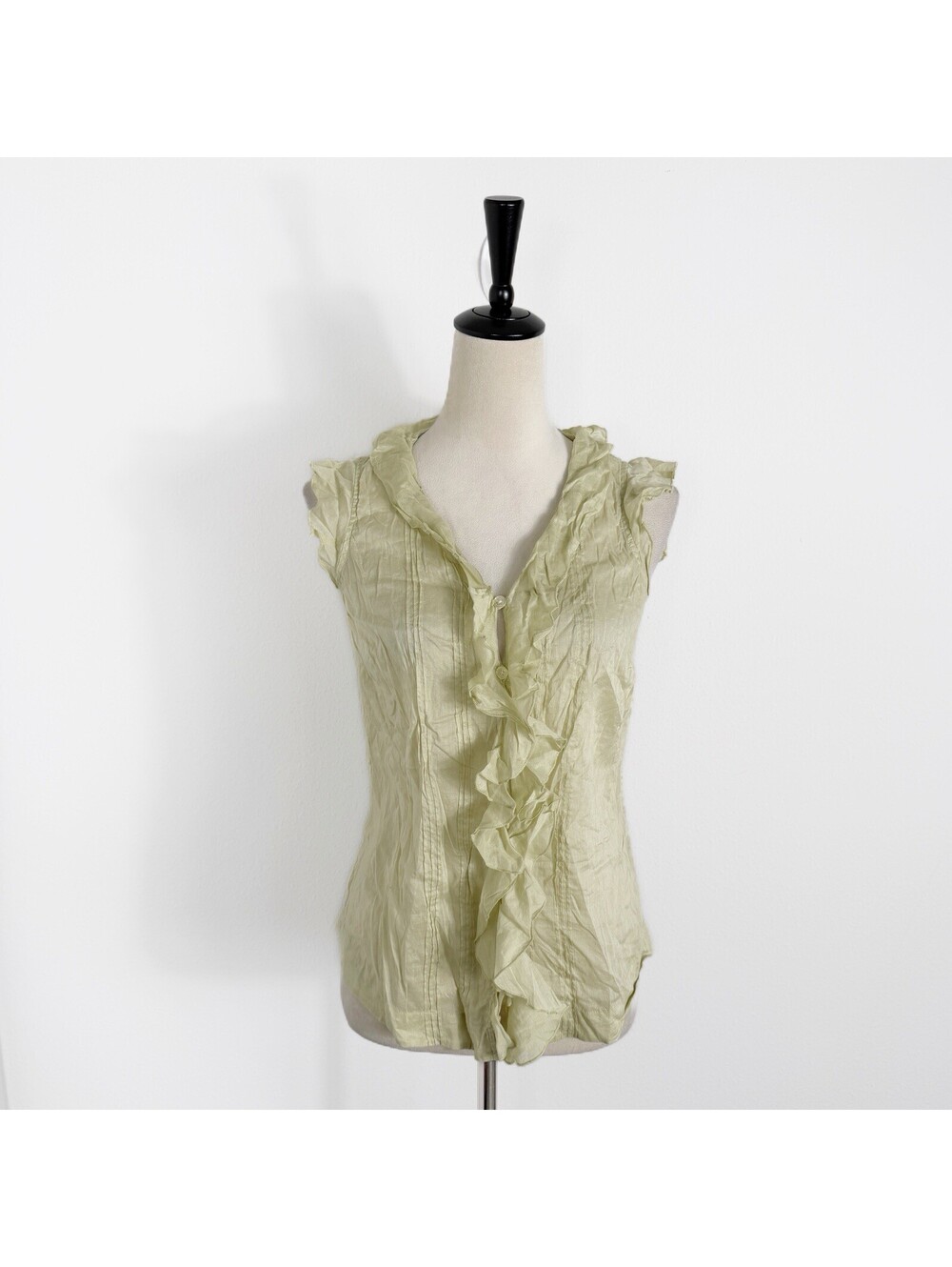 Vintage Y2K Banana Republic Sleeveless Ruffled Tank Top Green Office Siren Small